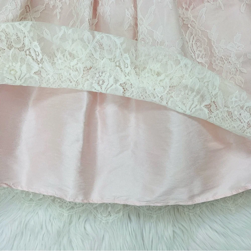 Sweet Kids Soft French Lace  with Dupioni Girls Dress SK724 Blush Color - Picture 8 of 13